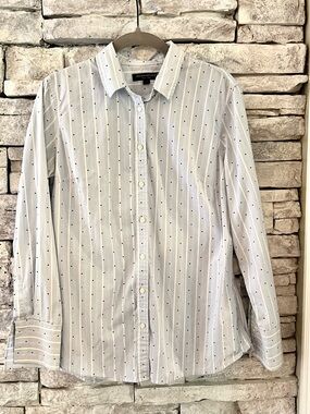 Banana Republic Riley Button Down Shirt Womens Size 12 Petite Blue & White